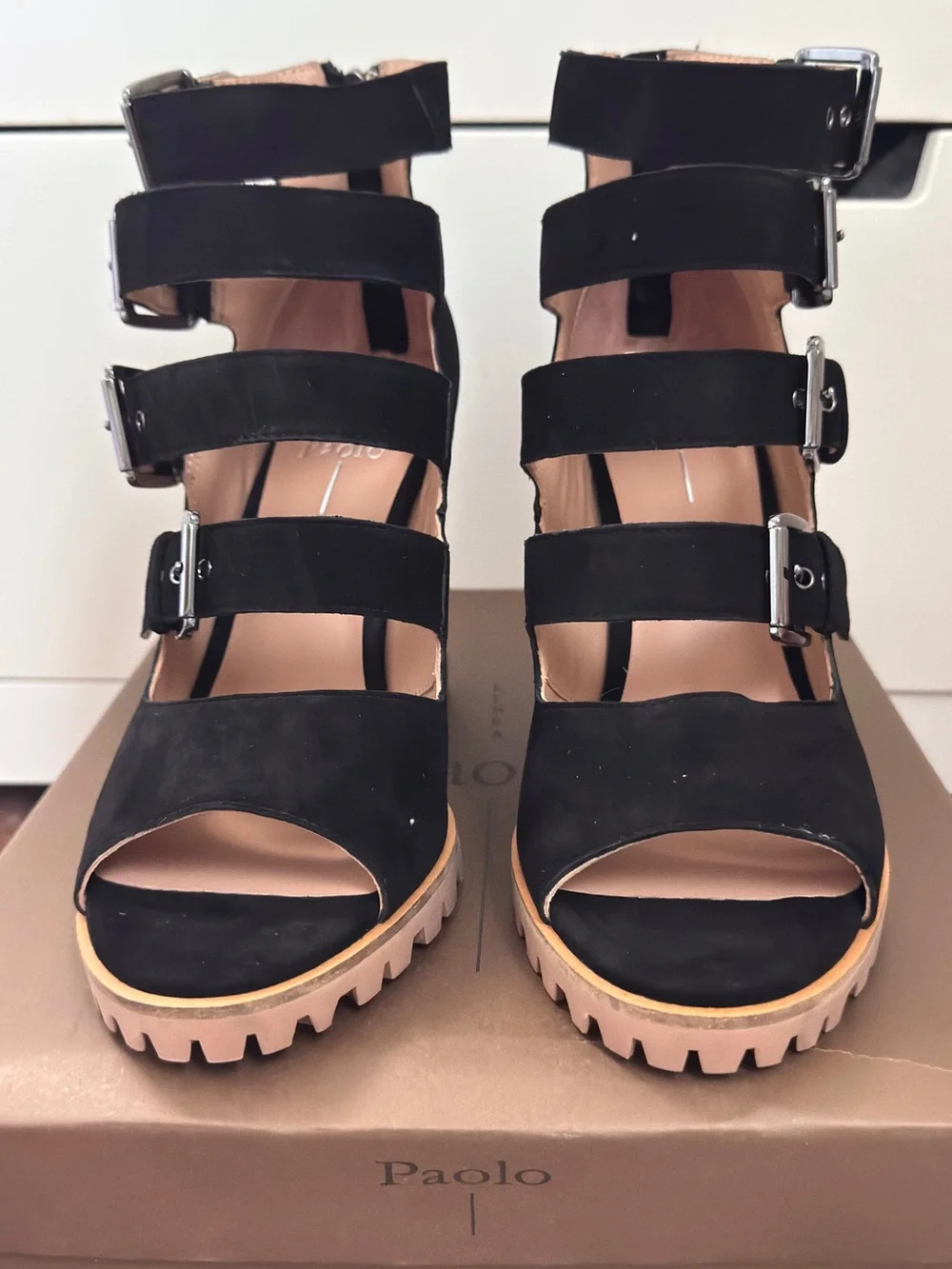 Linea Paolo Wisteria Buckle Wedge Sandal in Black Suede Size 9 MSRP $139